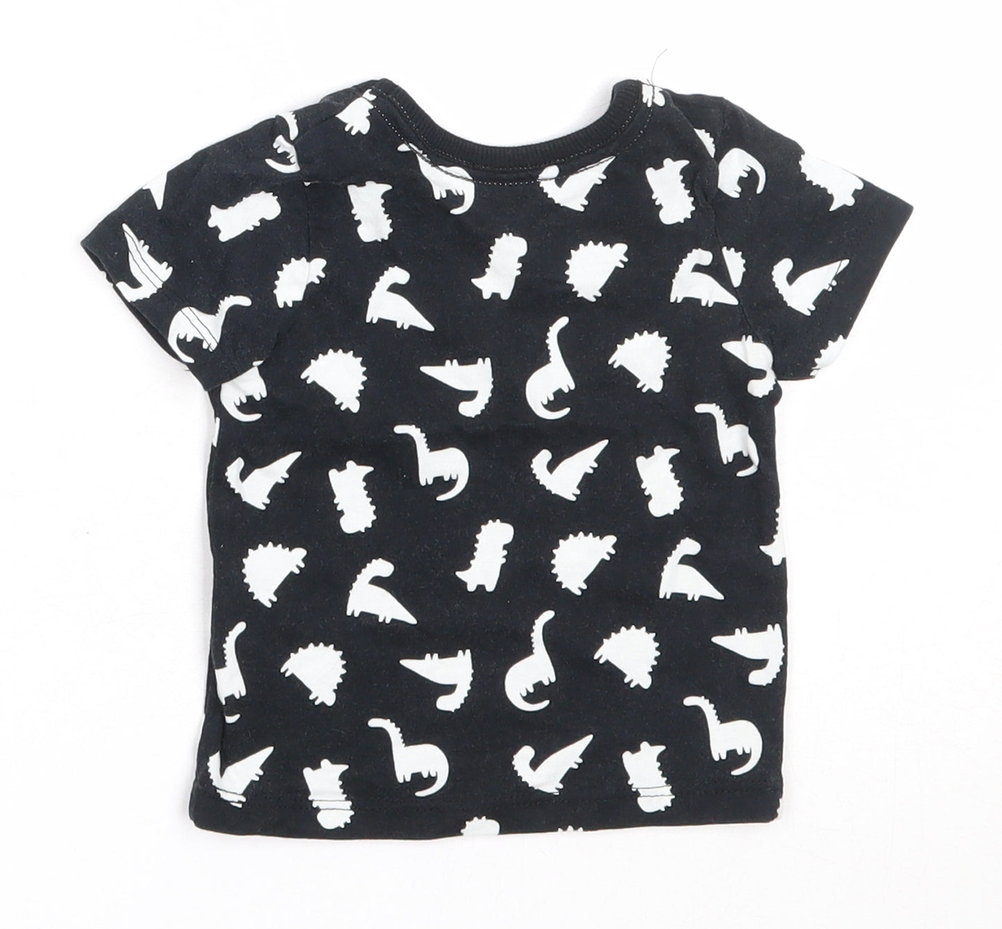 George Boys Black  Cotton Basic T-Shirt Size 0-3 Months Round Neck  - dinosaur