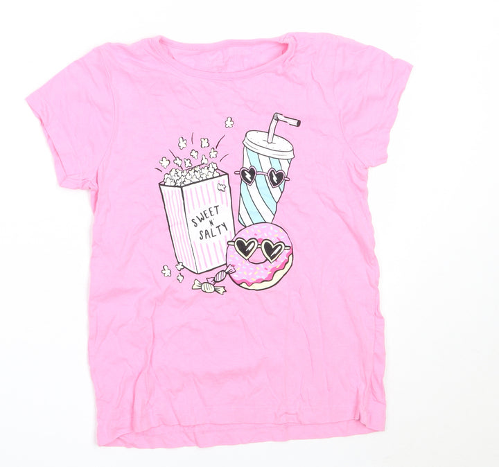 Primark Girls Pink Cotton Basic T-Shirt Size 9-10 Years Round Neck - popcorn