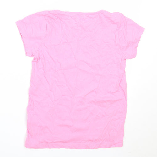 Primark Girls Pink  Cotton Basic T-Shirt Size 9-10 Years Round Neck  - popcorn