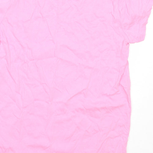 Primark Girls Pink  Cotton Basic T-Shirt Size 9-10 Years Round Neck  - popcorn