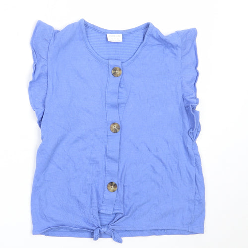 F&F Girls Blue  Cotton Basic Button-Up Size 9-10 Years Round Neck