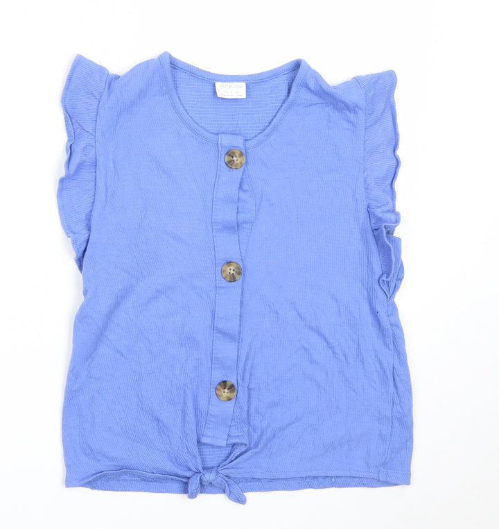 F&F Girls Blue  Cotton Basic Button-Up Size 9-10 Years Round Neck