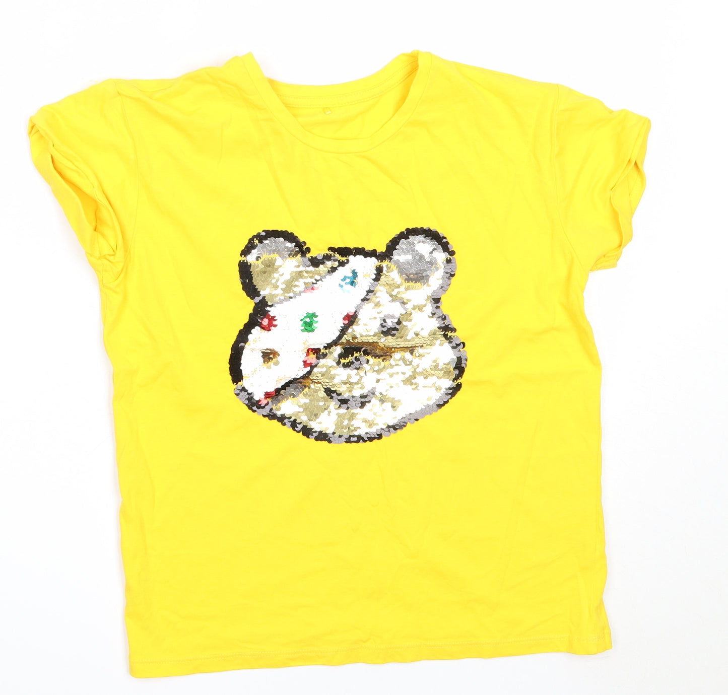 George Girls Yellow  Cotton Basic T-Shirt Size 9-10 Years Round Neck  - Pudsey Bear Children in Need