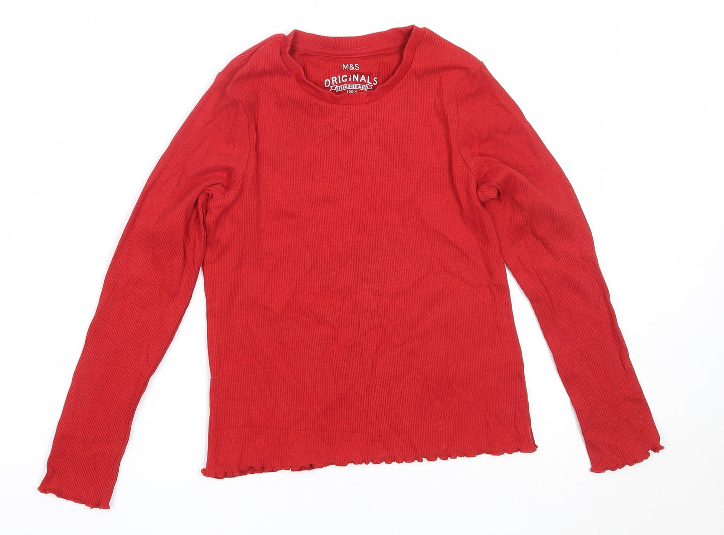 Marks and Spencer Girls Red  Cotton Basic T-Shirt Size 9-10 Years Round Neck