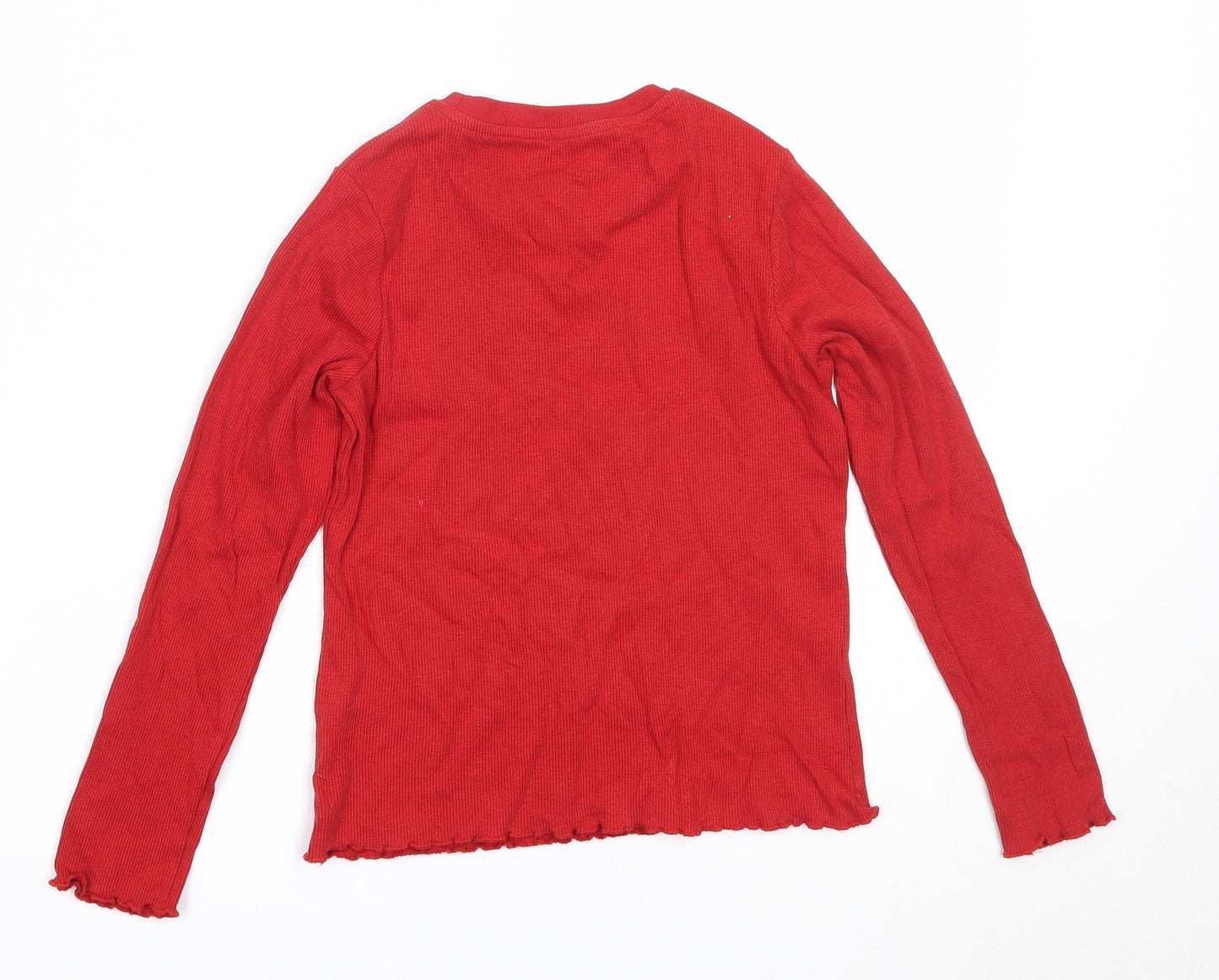 Marks and Spencer Girls Red  Cotton Basic T-Shirt Size 9-10 Years Round Neck