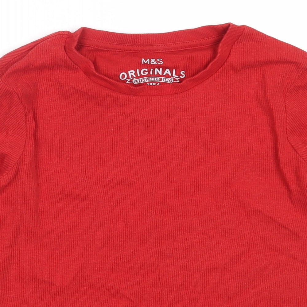 Marks and Spencer Girls Red  Cotton Basic T-Shirt Size 9-10 Years Round Neck