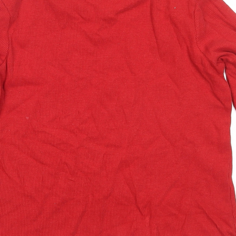 Marks and Spencer Girls Red  Cotton Basic T-Shirt Size 9-10 Years Round Neck