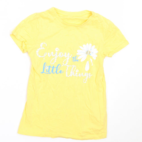 Dunnes Stores Girls Yellow  Cotton Basic T-Shirt Size 8 Years Round Neck