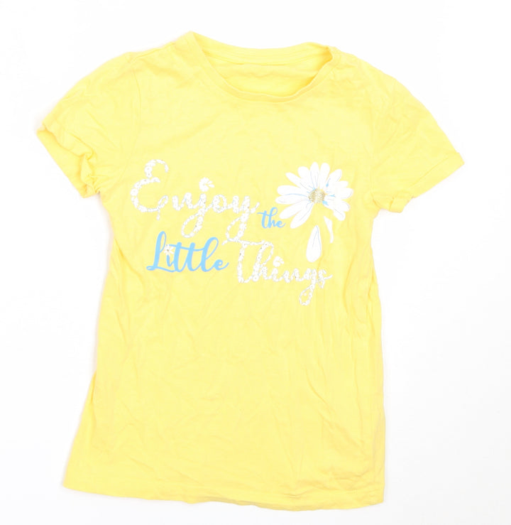 Dunnes Stores Girls Yellow Cotton Basic T-Shirt Size 8 Years Round Neck
