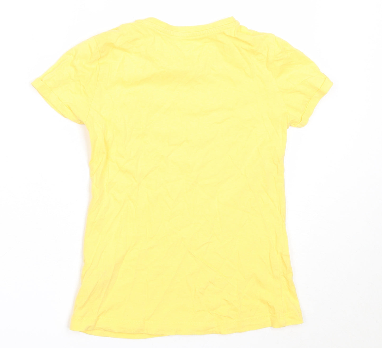 Dunnes Stores Girls Yellow  Cotton Basic T-Shirt Size 8 Years Round Neck