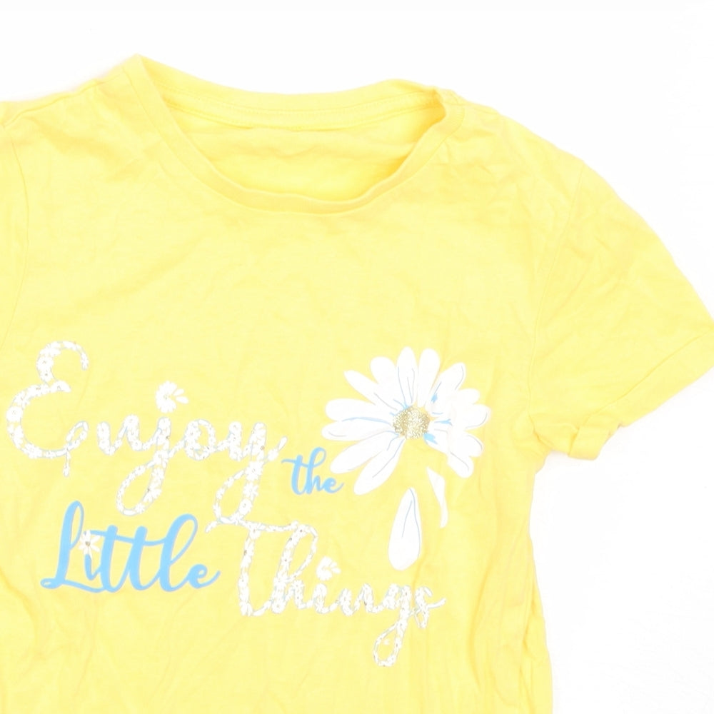 Dunnes Stores Girls Yellow  Cotton Basic T-Shirt Size 8 Years Round Neck