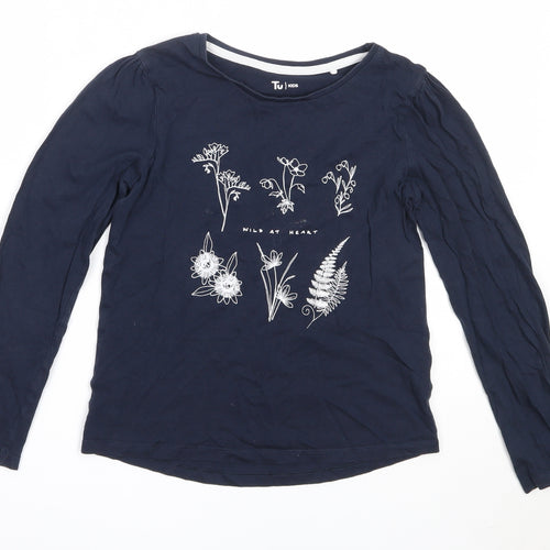 TU Girls Blue  Cotton Basic T-Shirt Size 9 Years Round Neck