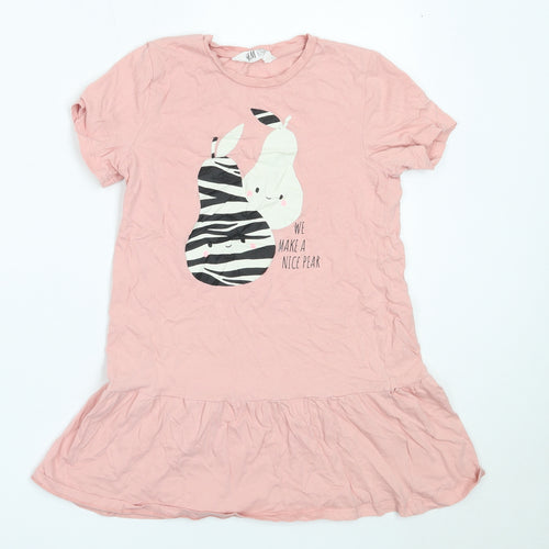 H&M Girls Pink  Cotton Basic T-Shirt Size 7-8 Years Round Neck  - pear