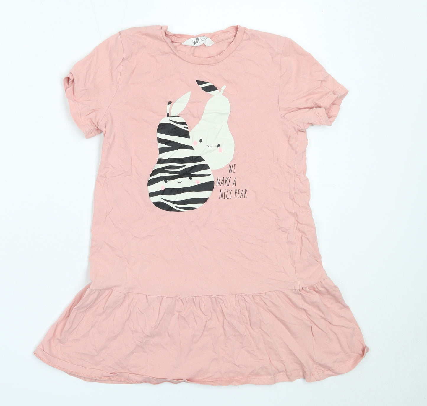 H&M Girls Pink  Cotton Basic T-Shirt Size 7-8 Years Round Neck  - pear