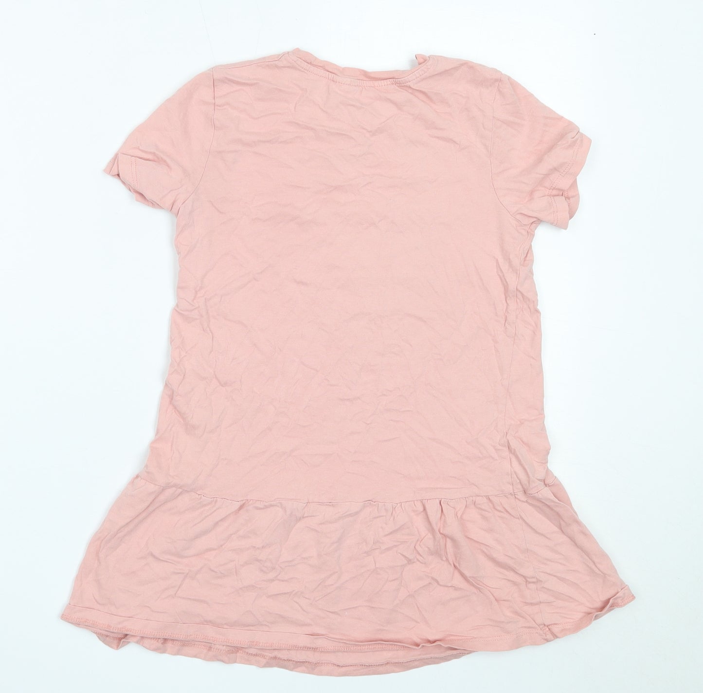 H&M Girls Pink  Cotton Basic T-Shirt Size 7-8 Years Round Neck  - pear