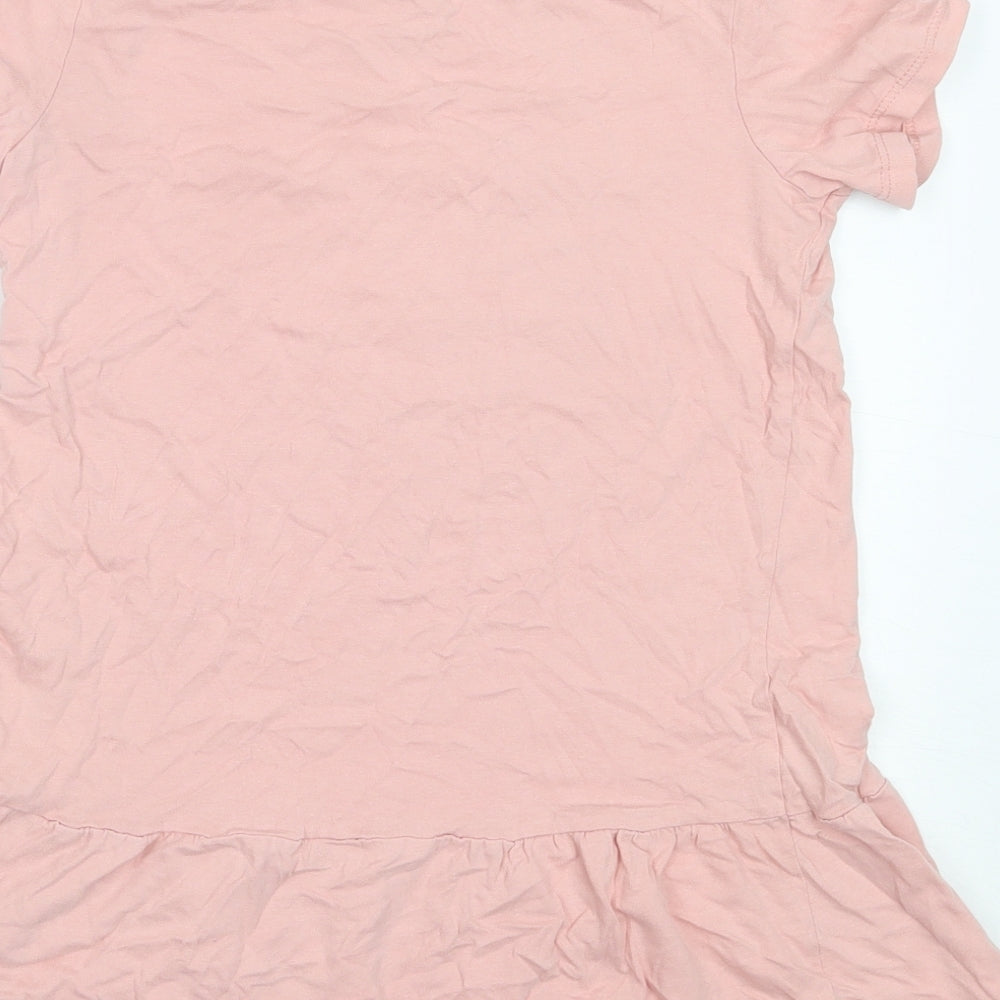 H&M Girls Pink  Cotton Basic T-Shirt Size 7-8 Years Round Neck  - pear