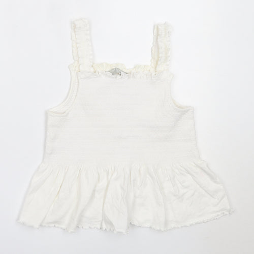 Jeff&Co Girls White  Cotton Basic Blouse Size 10-11 Years Square Neck