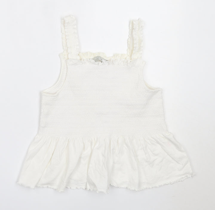 Jeff&Co Girls White Cotton Basic Blouse Size 10-11 Years Square Neck