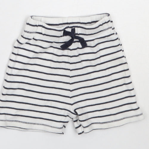 George Boys White Striped Cotton Cropped Trousers Size 9-12 Months