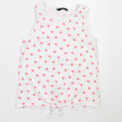 George Girls White  Cotton Basic Tank Size 10-11 Years Round Neck