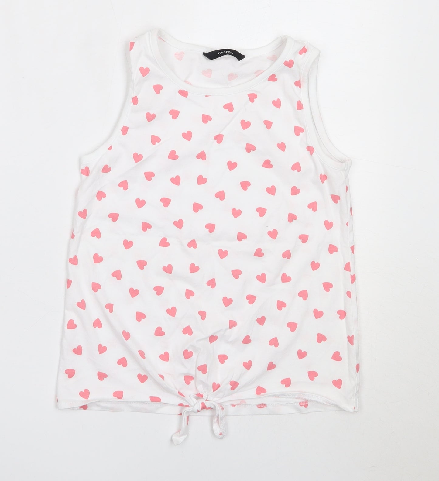 George Girls White  Cotton Basic Tank Size 10-11 Years Round Neck