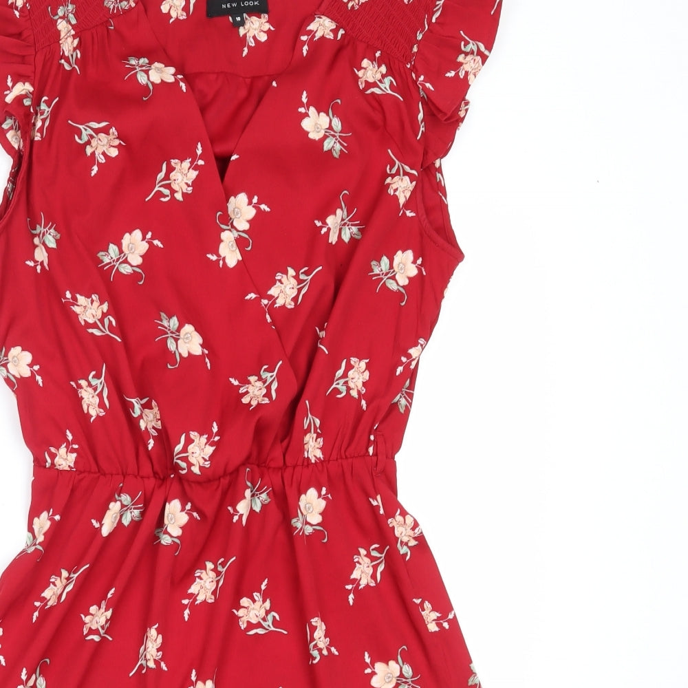 New Look Womens Red Floral Polyester Fit & Flare  Size 10  V-Neck