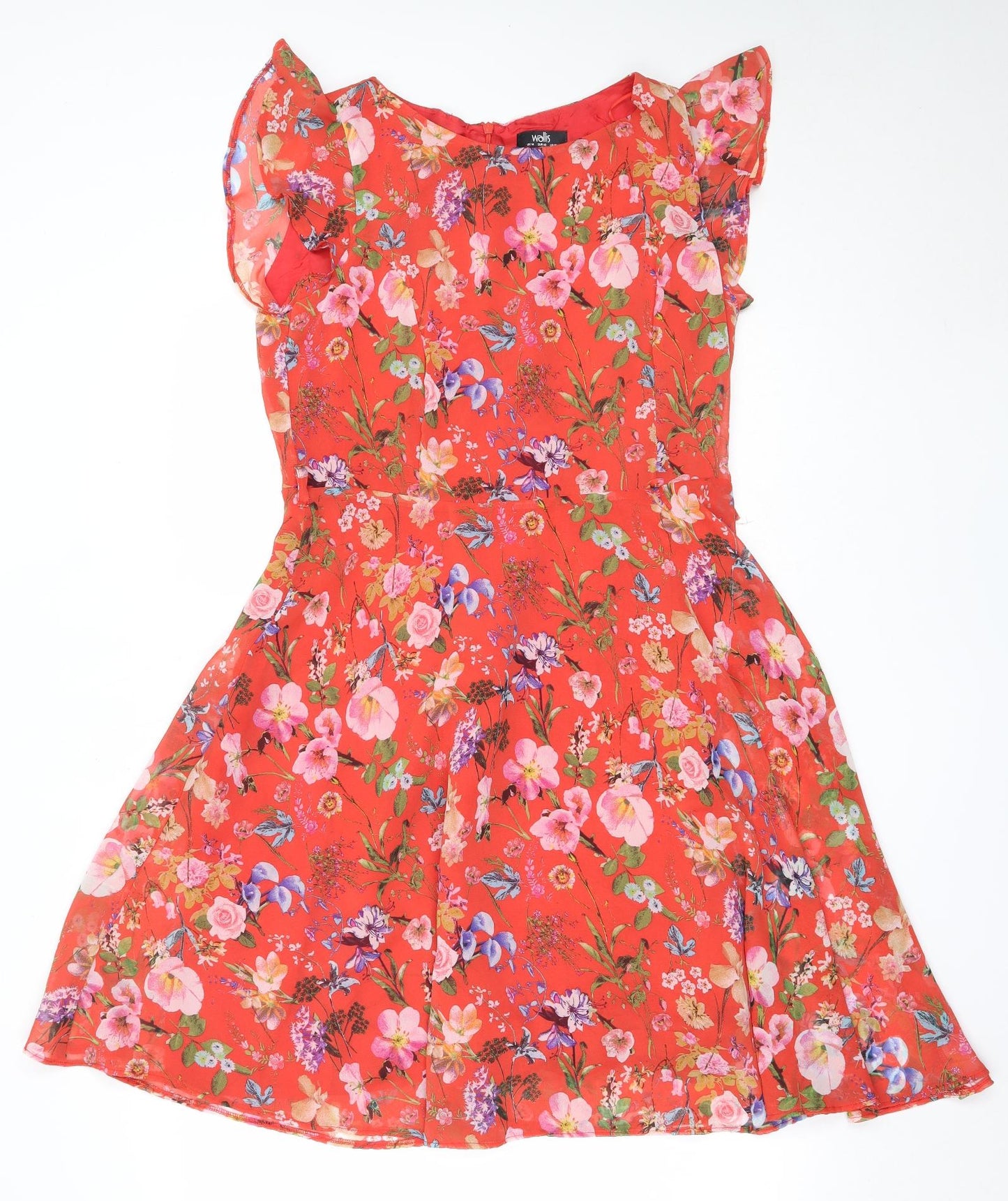 Wallis Womens Red Floral Polyester Fit & Flare  Size 14  Round Neck Zip