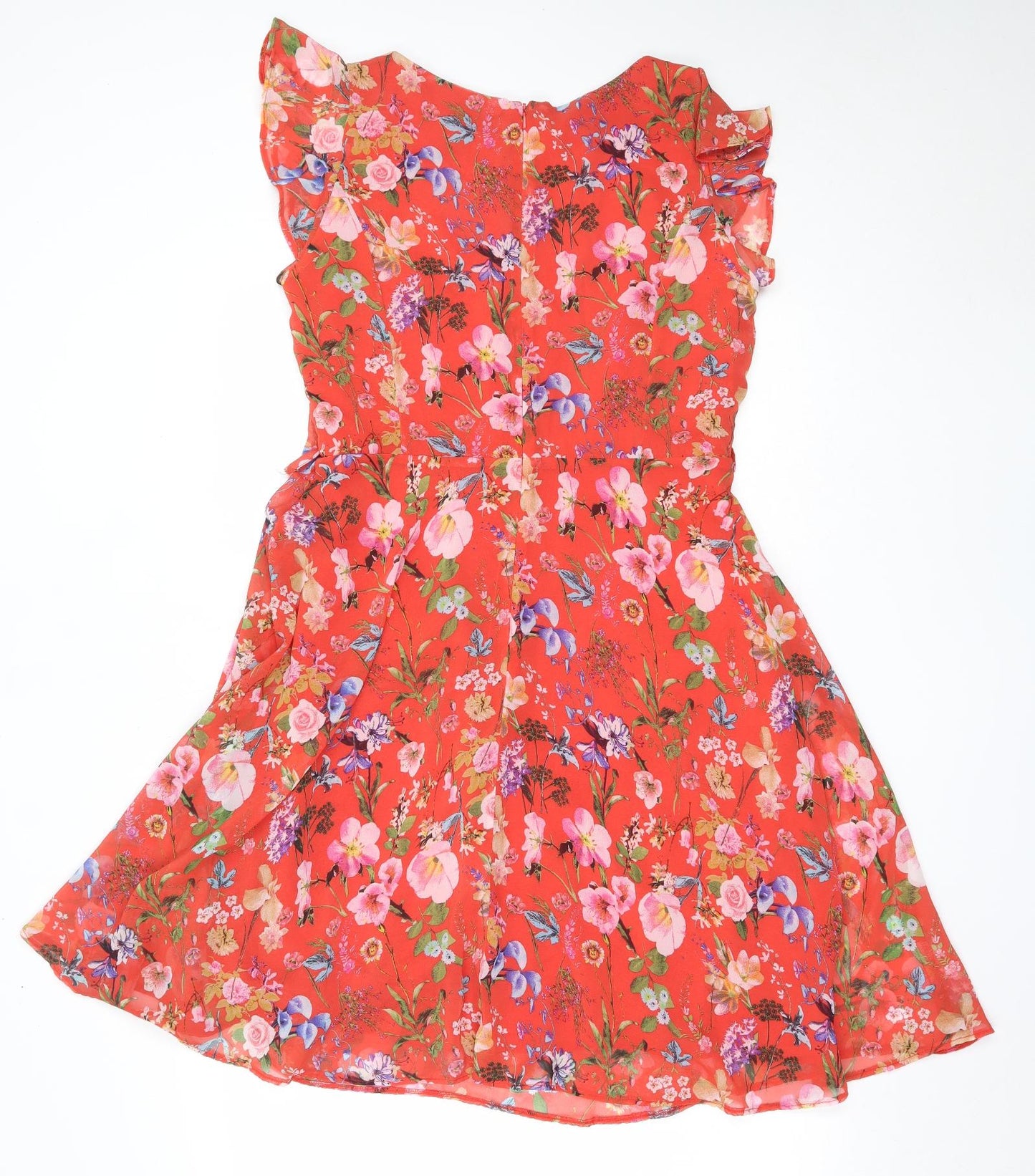 Wallis Womens Red Floral Polyester Fit & Flare  Size 14  Round Neck Zip