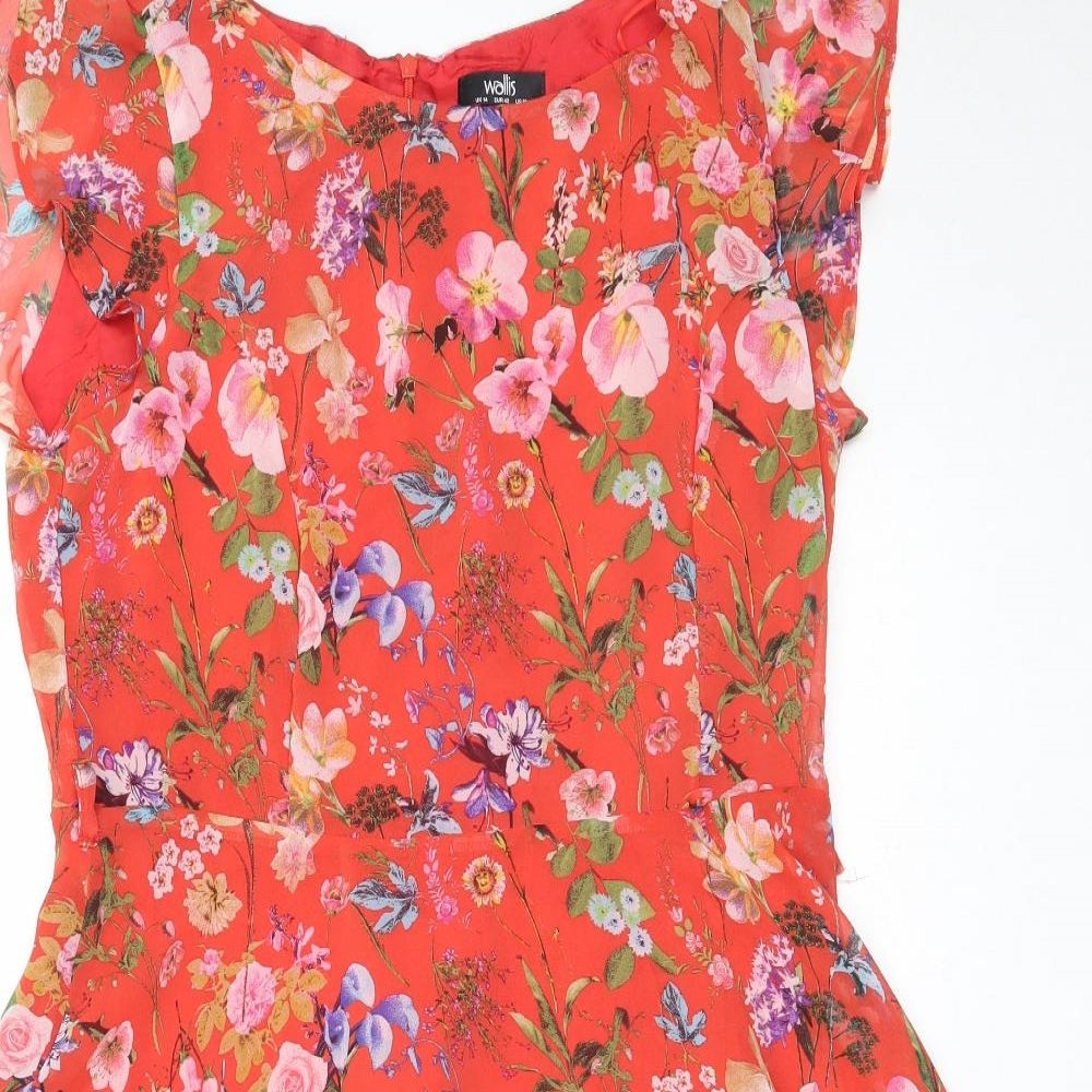 Wallis Womens Red Floral Polyester Fit & Flare  Size 14  Round Neck Zip