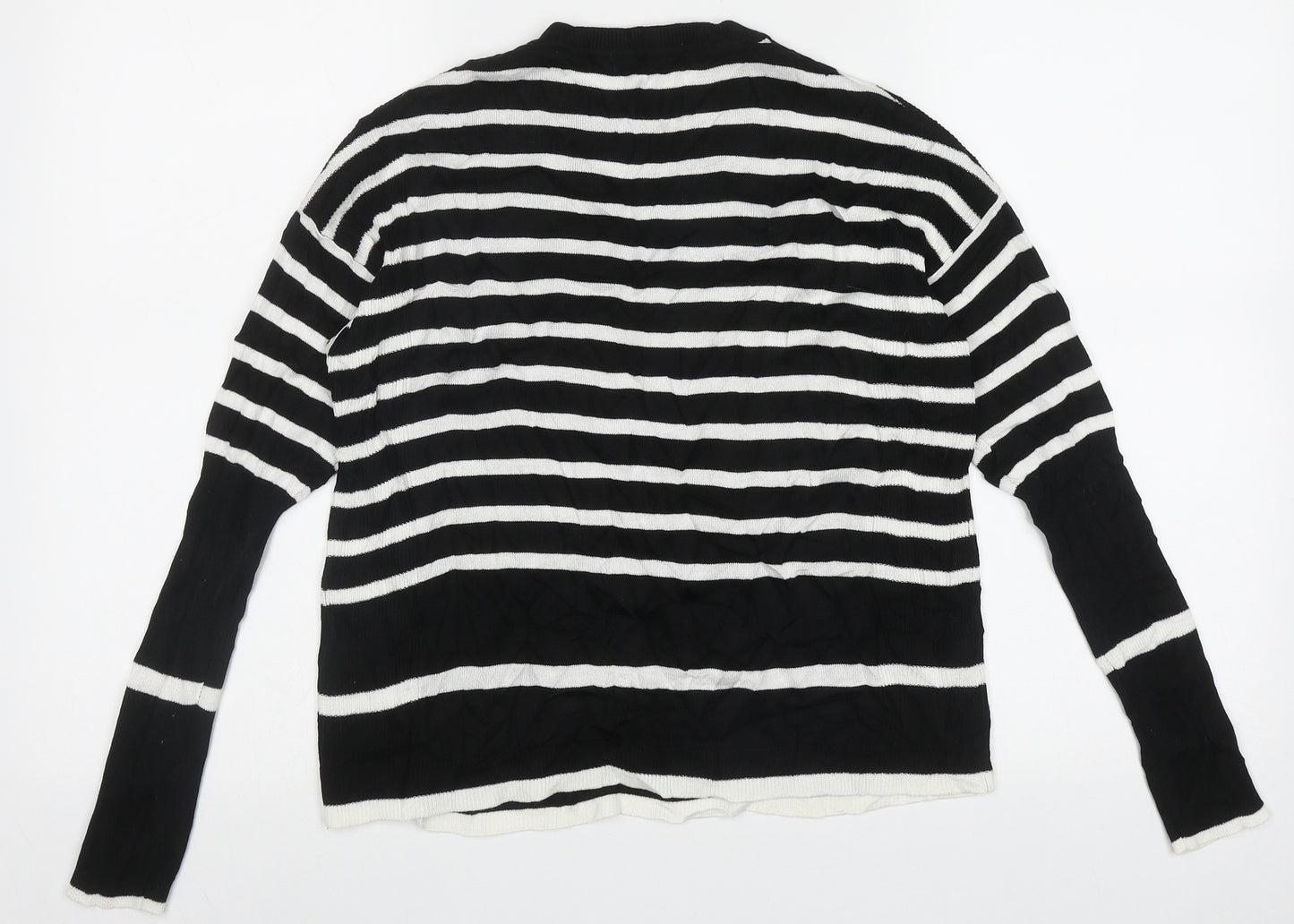 Marks and Spencer Womens Black Crew Neck Striped Acrylic Pullover Jumper Size 10
