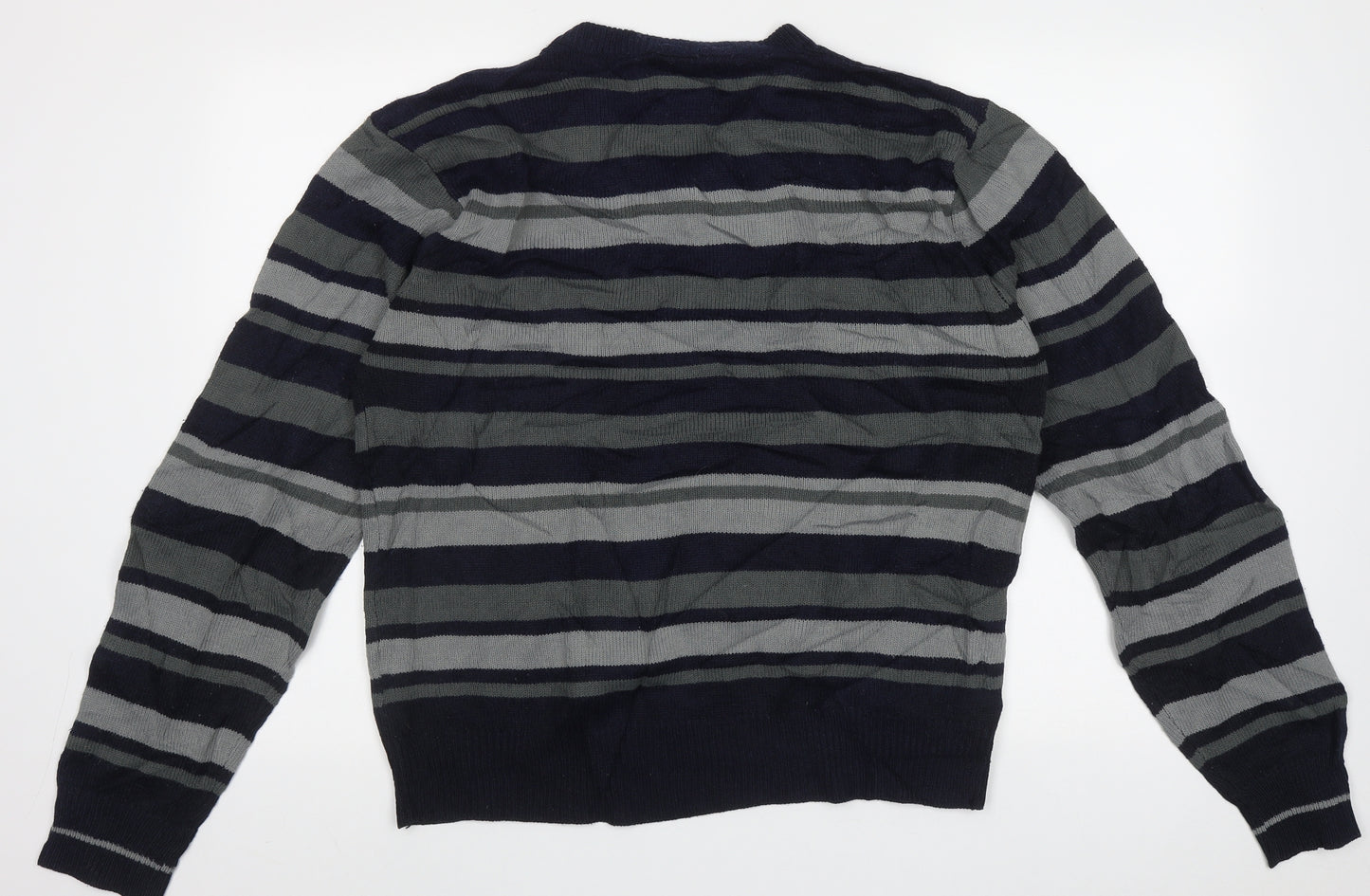 Kensington Mens Blue V-Neck Striped Acrylic Pullover Jumper Size XL