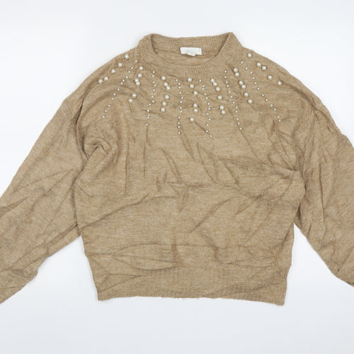 H&M Womens Brown Crew Neck Fair Isle Acrylic Pullover Jumper Size S