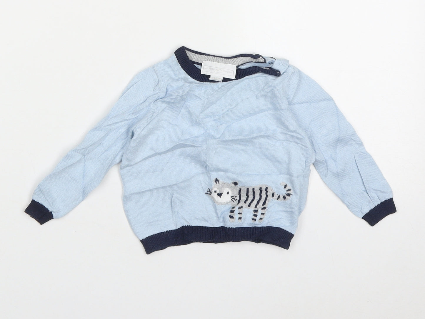 The Little White Company Boys Blue  Cotton Pullover Jumper Size 3-6 Months  Button