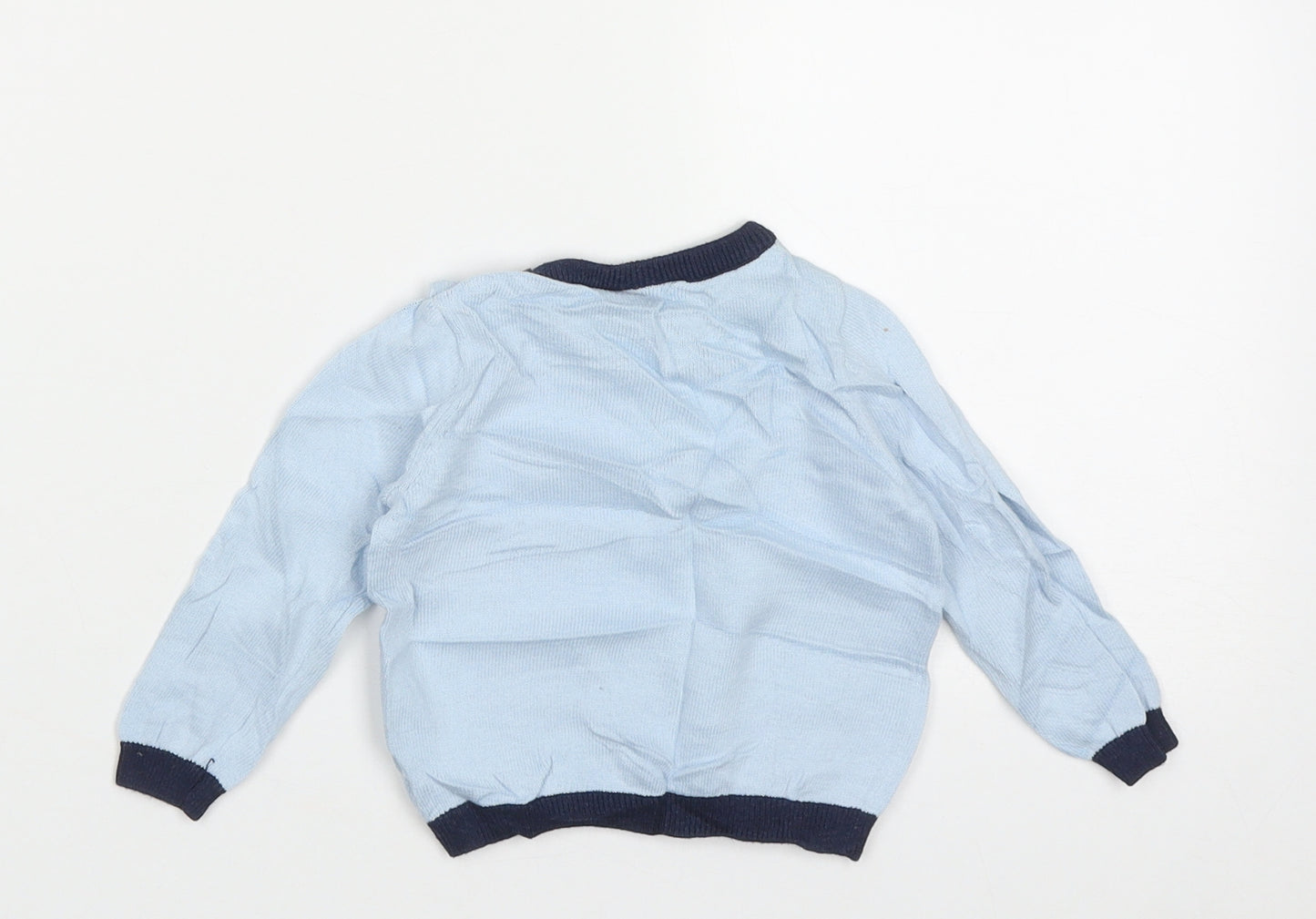 The Little White Company Boys Blue  Cotton Pullover Jumper Size 3-6 Months  Button