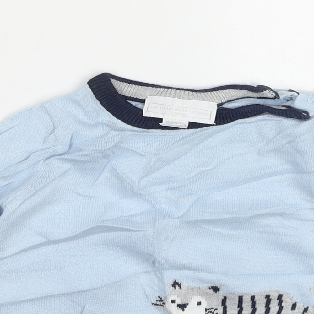The Little White Company Boys Blue  Cotton Pullover Jumper Size 3-6 Months  Button