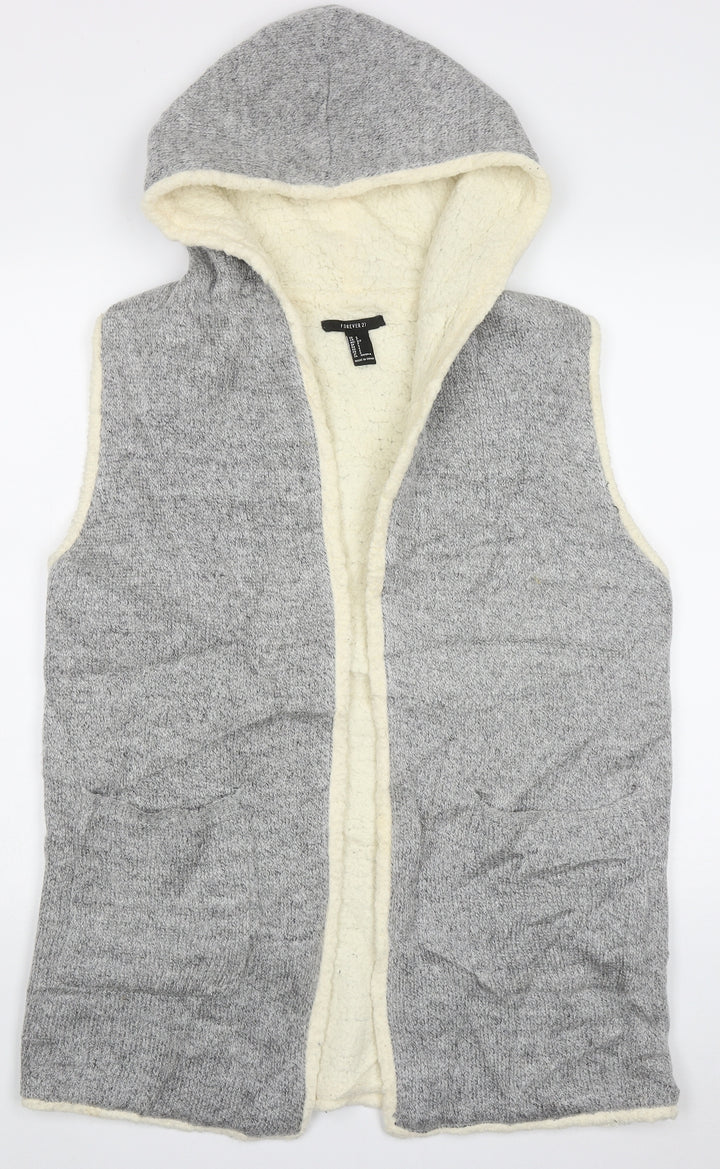 FOREVER 21 Womens Grey V-Neck Acrylic Cardigan Jumper Size S