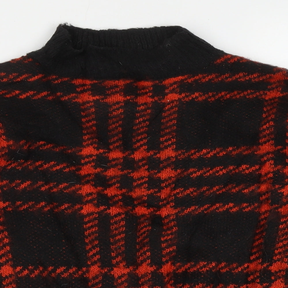 Bershka Womens Red High Neck Check Acrylic Pullover Jumper Size XS