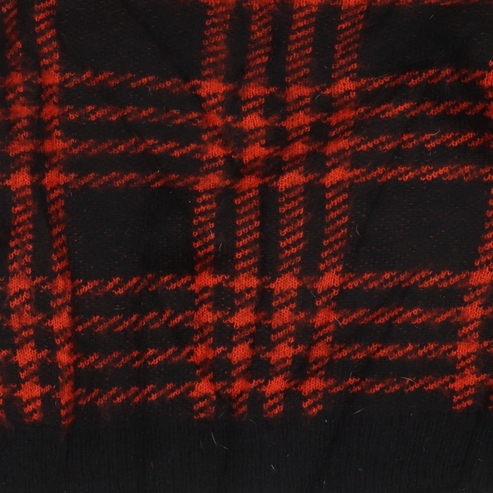 Bershka Womens Red High Neck Check Acrylic Pullover Jumper Size XS