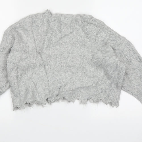 Bershka Womens Grey Crew Neck Striped Acrylic Pullover Jumper Size S