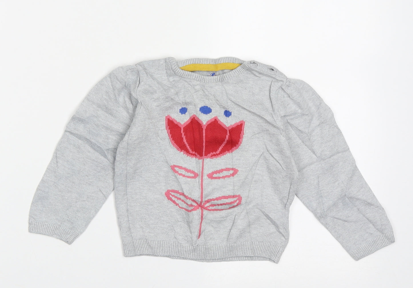 Marks and Spencer Girls Grey  Cotton Pullover Jumper Size 12-18 Months  Pullover - Flower
