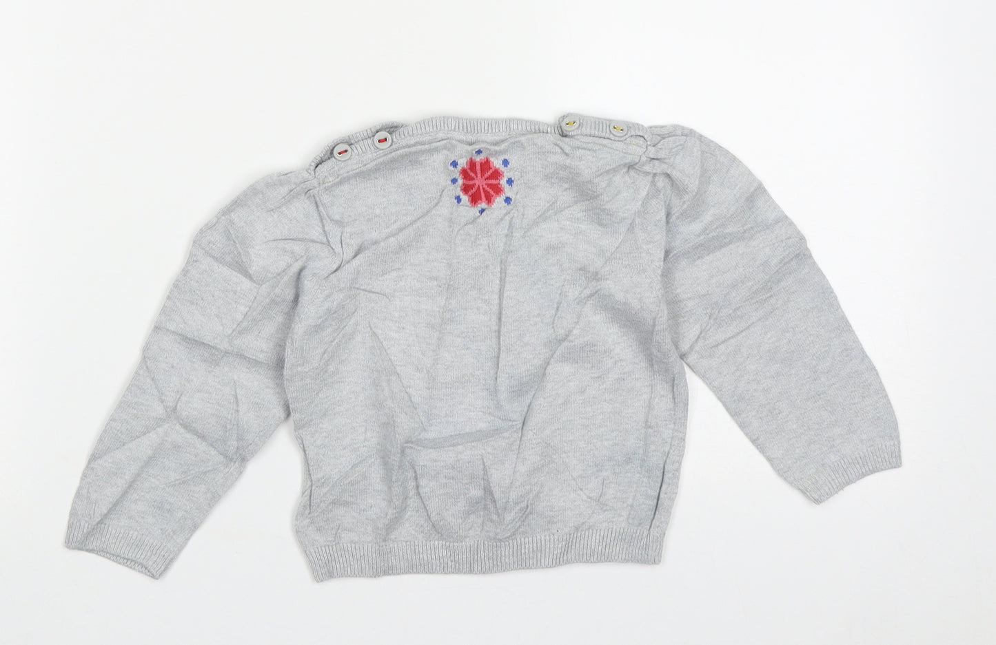 Marks and Spencer Girls Grey  Cotton Pullover Jumper Size 12-18 Months  Pullover - Flower