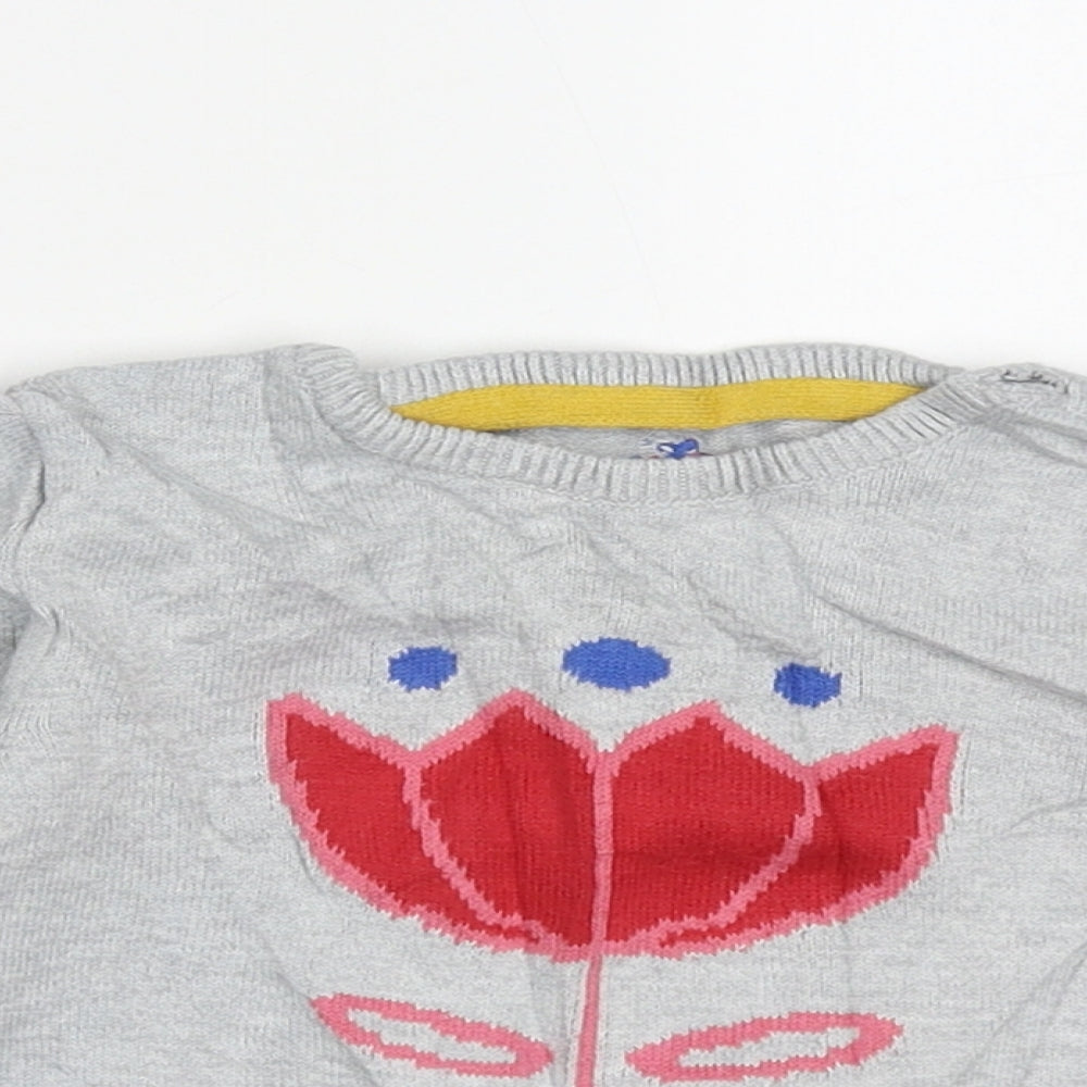 Marks and Spencer Girls Grey  Cotton Pullover Jumper Size 12-18 Months  Pullover - Flower