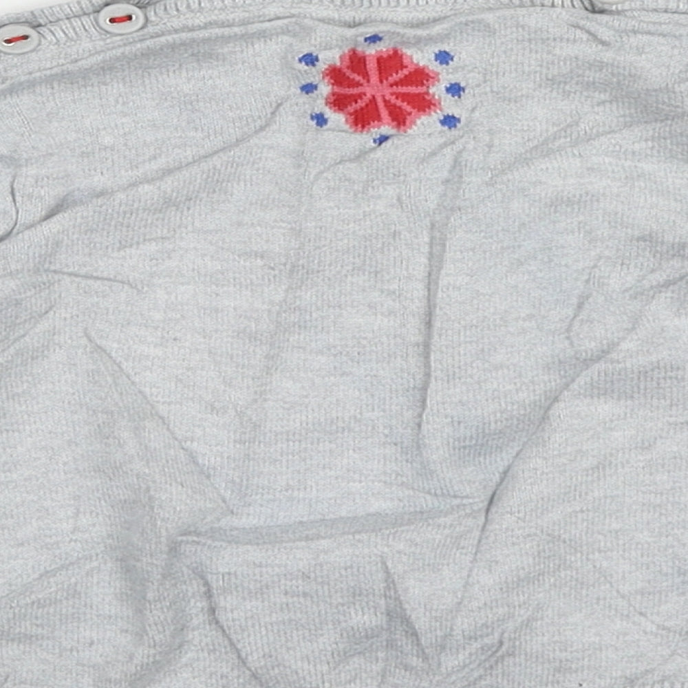 Marks and Spencer Girls Grey  Cotton Pullover Jumper Size 12-18 Months  Pullover - Flower