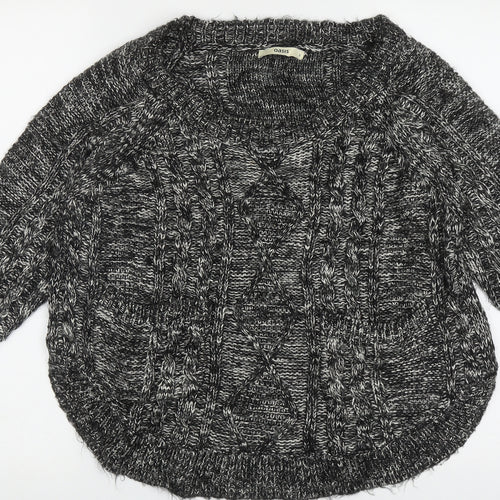 Oasis Womens Black Crew Neck Geometric Acrylic Pullover Jumper Size S