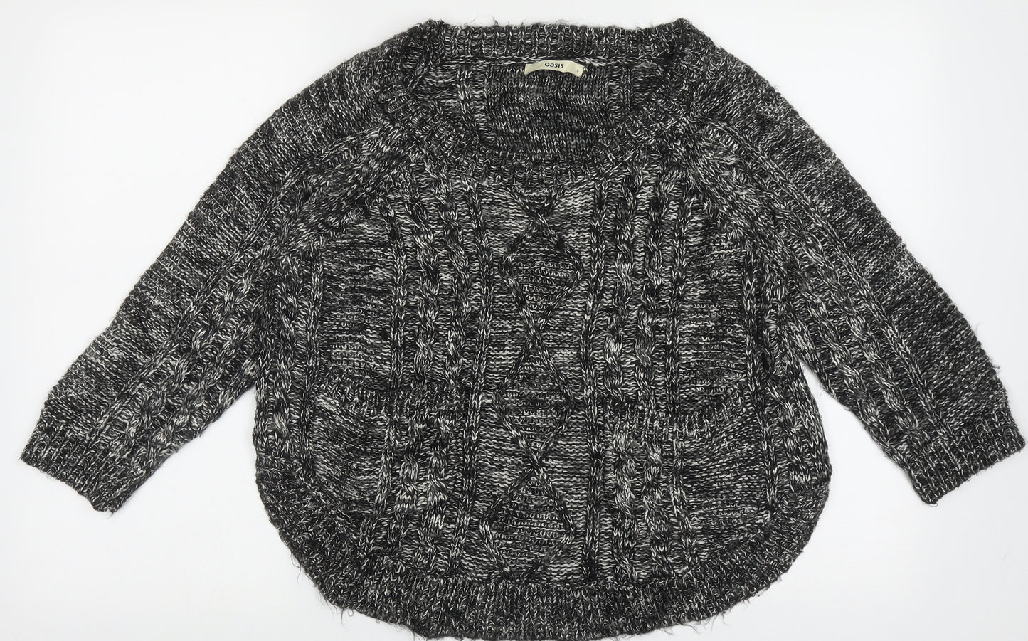 Oasis Womens Black Crew Neck Geometric Acrylic Pullover Jumper Size S