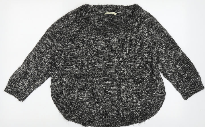 Oasis Womens Black Crew Neck Geometric Acrylic Pullover Jumper Size S