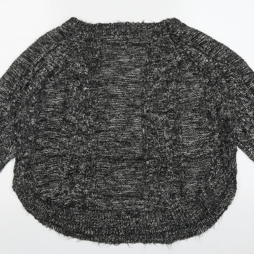 Oasis Womens Black Crew Neck Geometric Acrylic Pullover Jumper Size S
