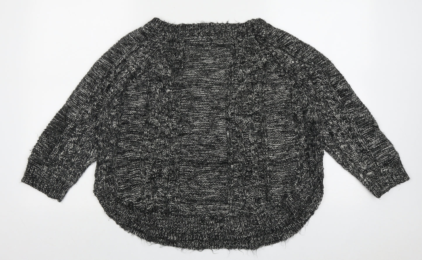 Oasis Womens Black Crew Neck Geometric Acrylic Pullover Jumper Size S