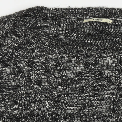 Oasis Womens Black Crew Neck Geometric Acrylic Pullover Jumper Size S
