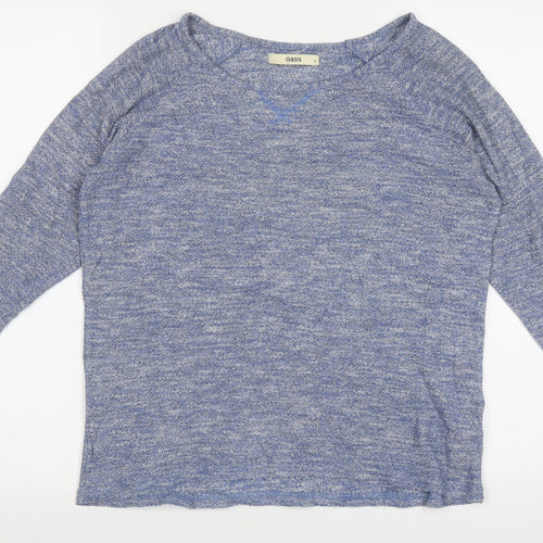 Oasis Womens Blue Boat Neck  Polyester Pullover Jumper Size S